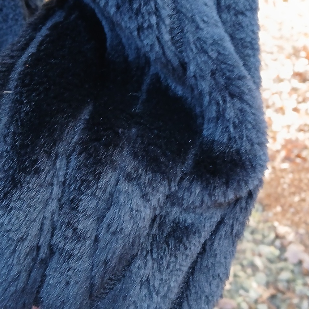I. C. E. Black faux fur beautiful dinner jacket Sz L, mob wife old money - Picture 11 of 12